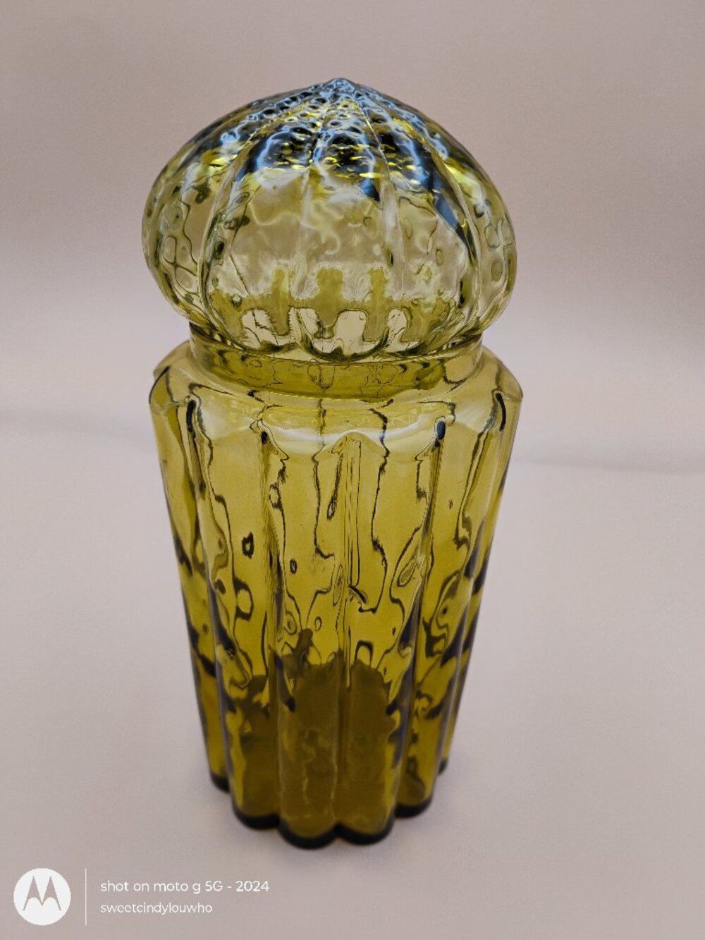 vtg MCM Empoli Italian optic glass apothocary jar avocado green domed lid 1970s